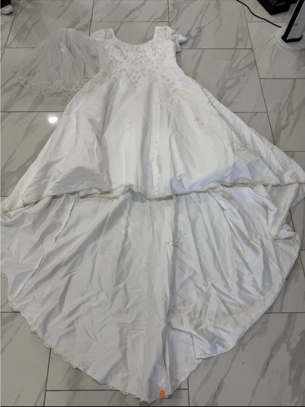 White Wedding Dress with Embroidered Bodice and Train